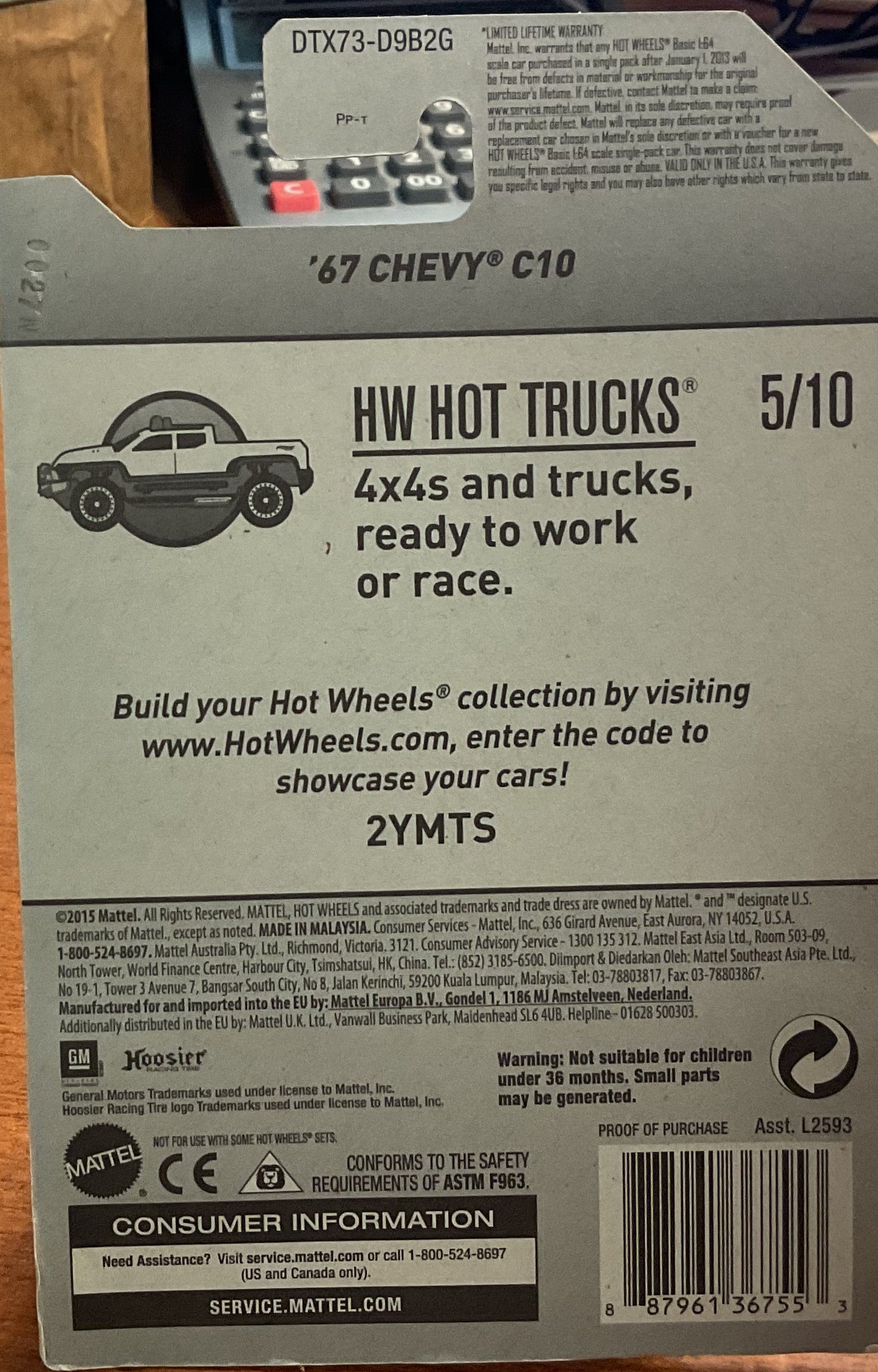 '67 CHEVY C10, HW HOT TRUCKS, Wheels Toy Car, DTX73-D9B2G, Store #TY047