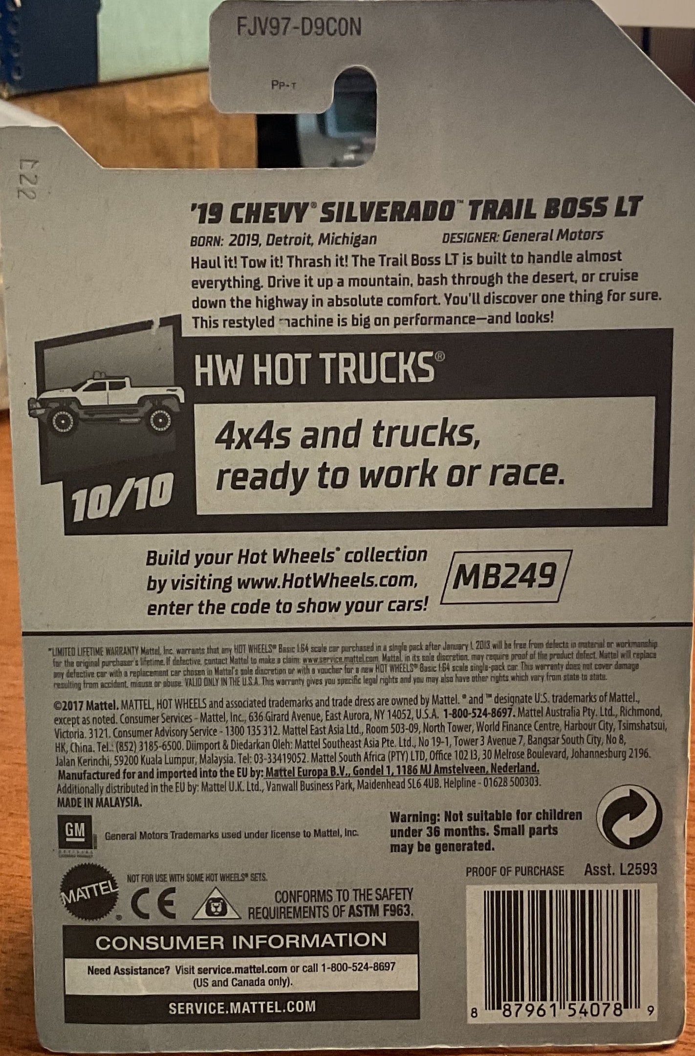 '19 CHEVY SIVERADO, HW HOT TRUCKS, Wheels Toy Car, FJV97-D9C0N, Store #TY049