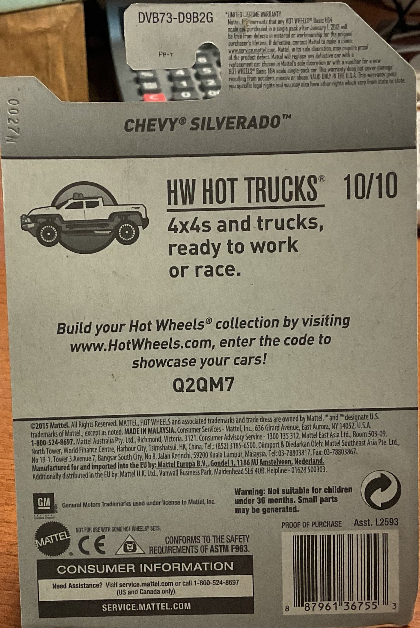 CHEVY SILVERADO, HW HOT TRUCKS, Wheels Toy Car, DVB73-D9B0H, Store #TY051