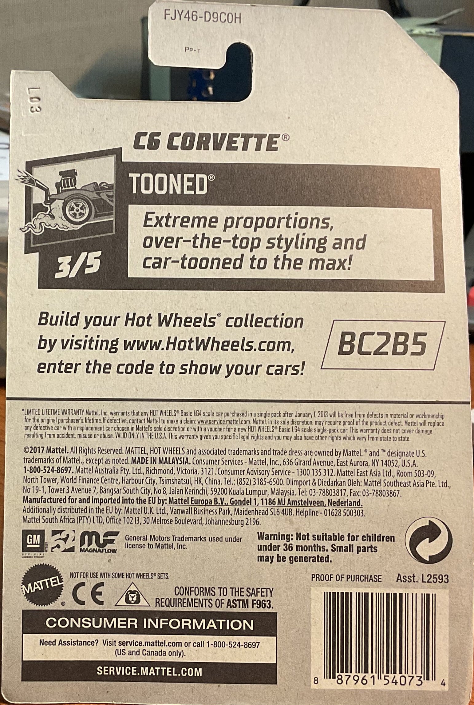C6 CORVETTE, TOONED, Wheels Toy Car, FJY46-D9C0H, Store #TY053