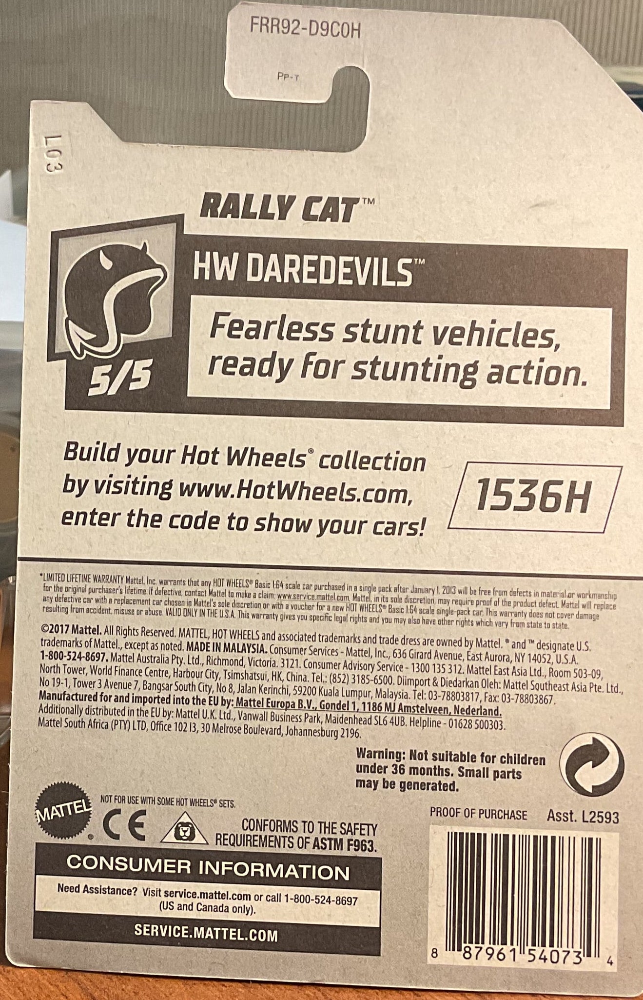 RALLY CAT, HW DAREDEVILS, Wheels Toy Car, FRR92-D9C0H, Store #TY056