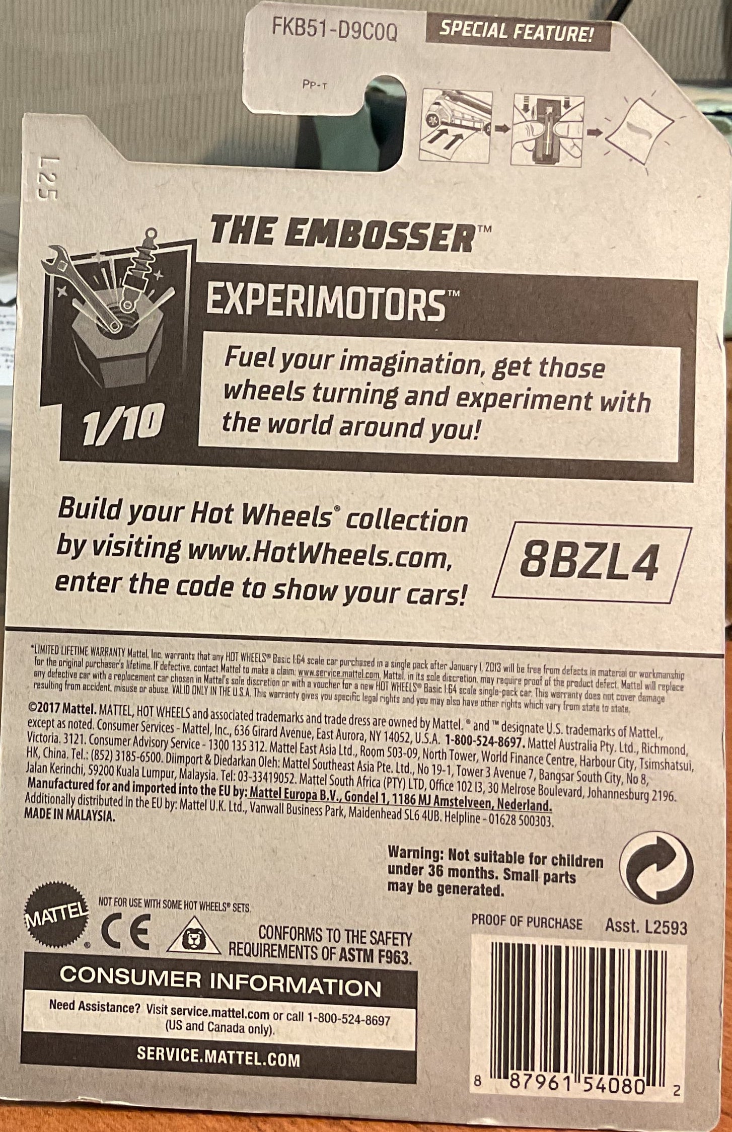 THE EMBOSSER, EXPERIMOTORS, Wheels Toy Car, FKB51-D9C0Q, Store #TY061