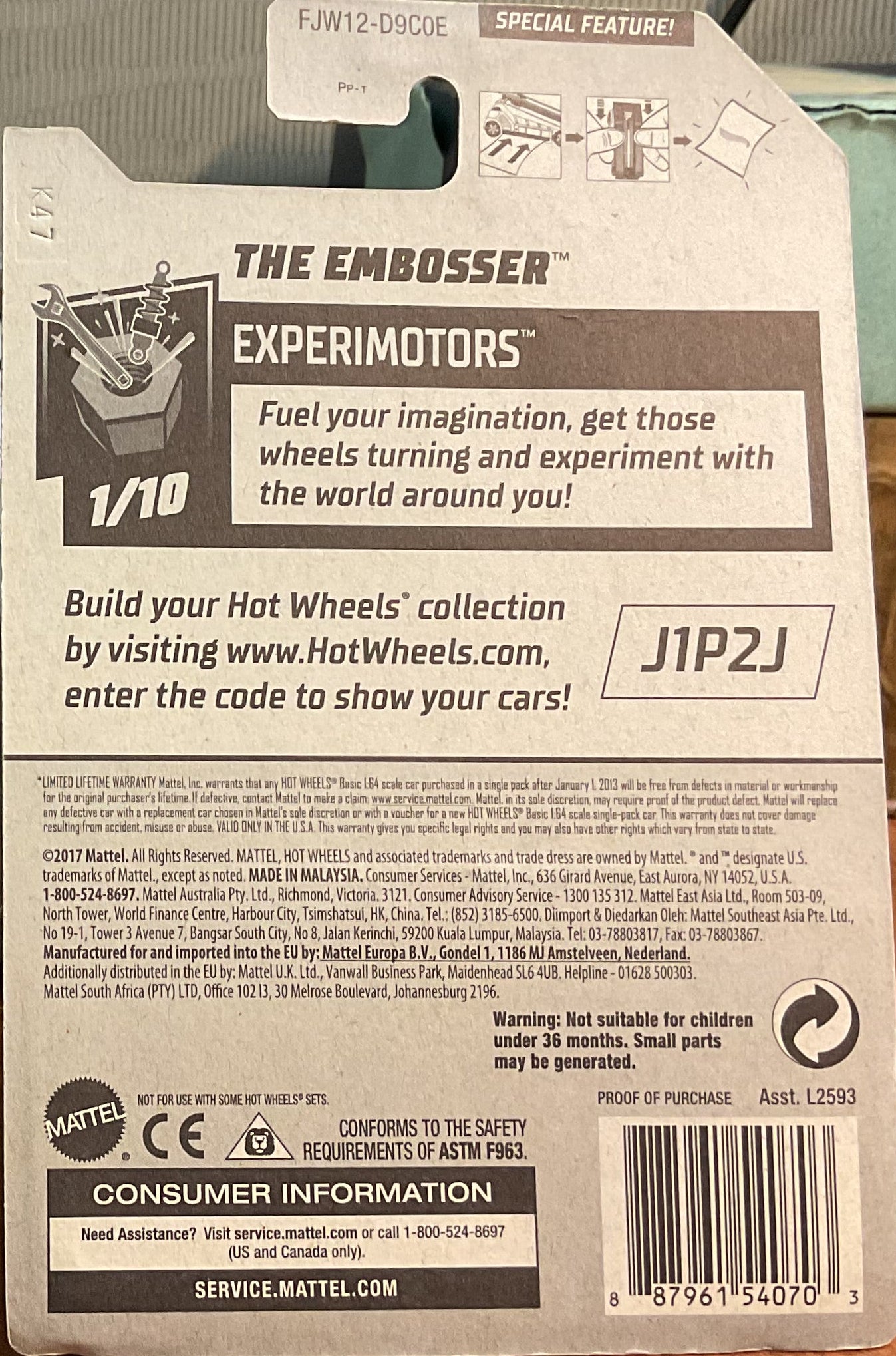 THE EMBOSSER, EXPERIMOTORS, Wheels Toy Car, FJW12-D9C0E, Store #TY062