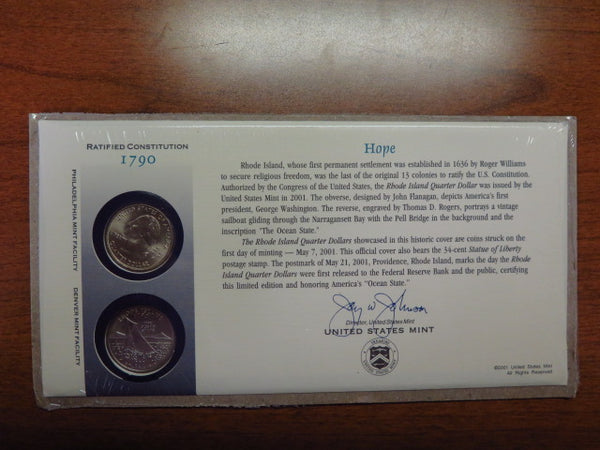 2001-P and D Rhode Island Quarter Set. Original Government Packaging. Store # 12524