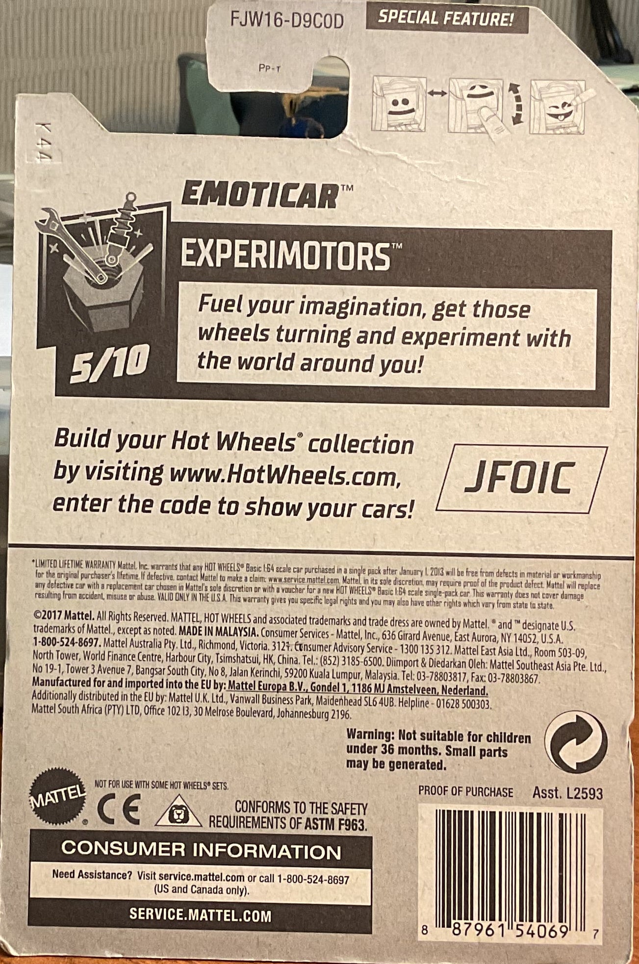 EMOTICAR, EXPERIMOTORS, Wheels Toy Car, FJW16-D9C0D, Store #TY065