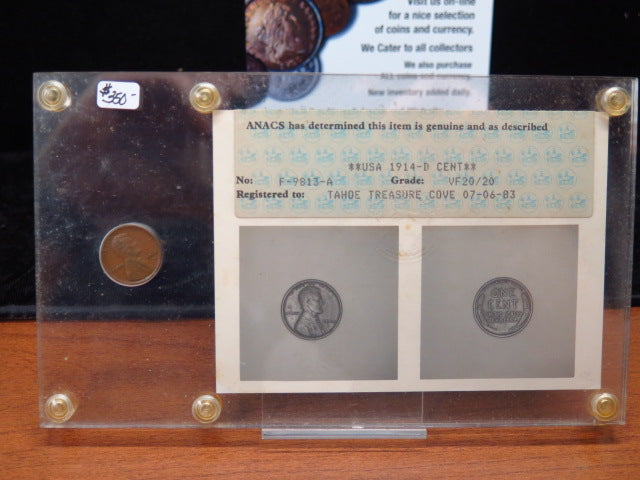 1914-D Lincoln Wheat Small Cent.  Original Photograde ANACS VF20. Store