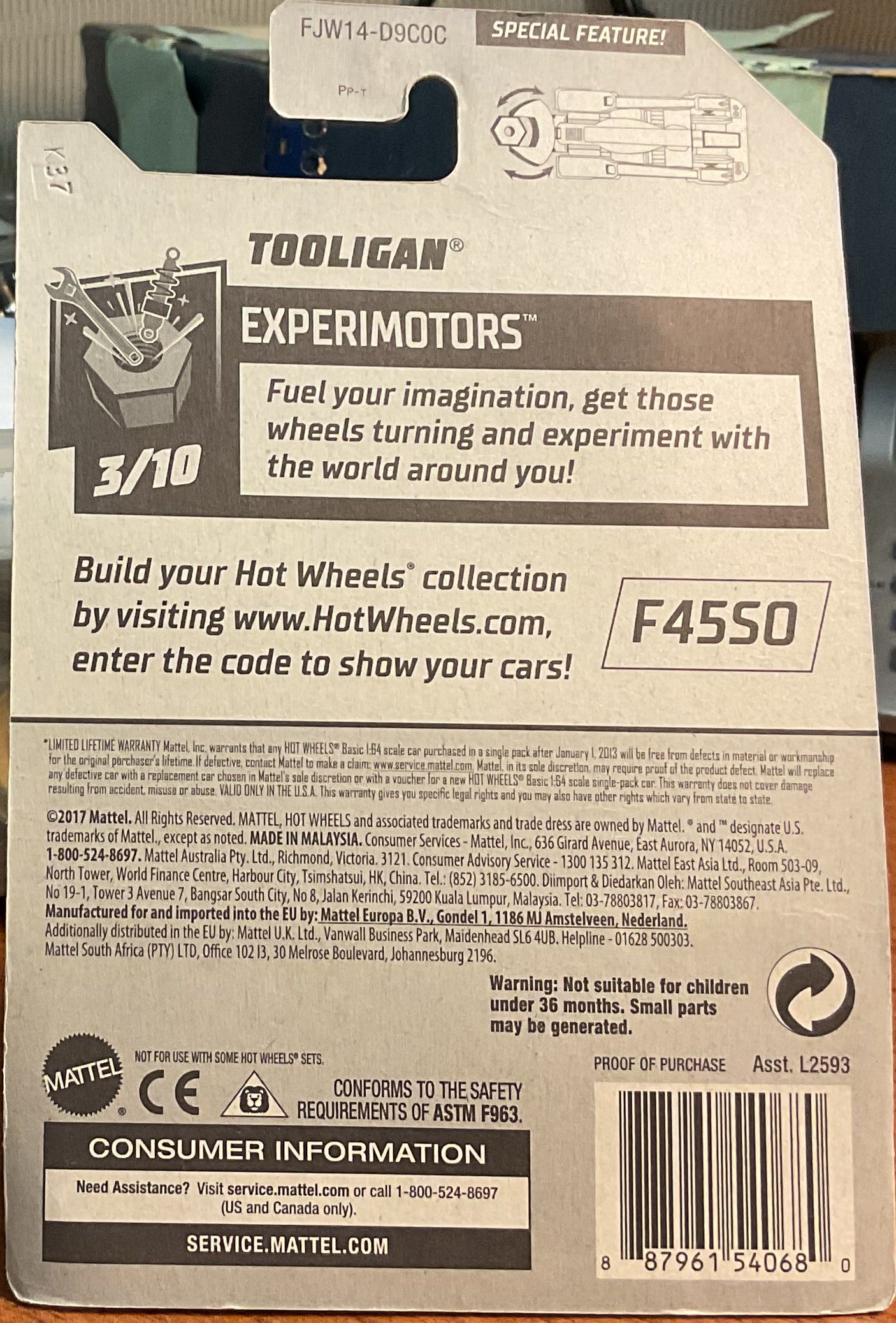 TOOLIGAN, EXPERIMOTORS, Hot Wheels Toy Car, FJW14-D9C0C, Store #TY068