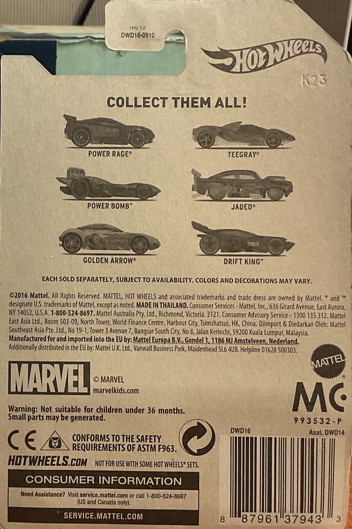 POWER BOMB, SPIDERMAN, Hot Wheels Toy Car, DWD16-0910, Store #TY071