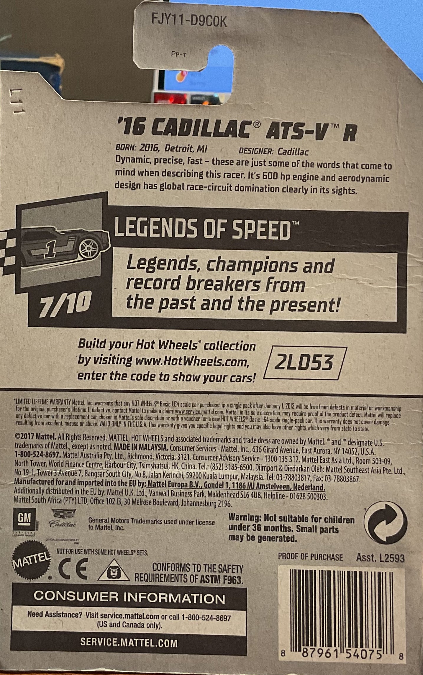 '16 CADILLAC, LEGENDS of SPEED, Hot Wheels Toy Car, FJY11-D9C0K, Store #TY079