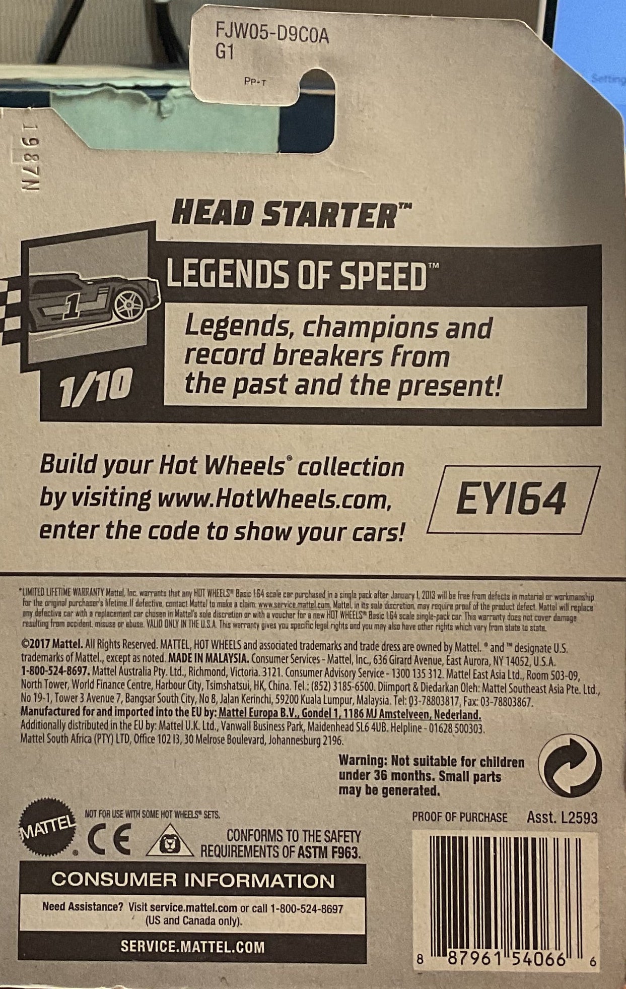 HEAD STARTER, LEGENDS of SPEED, Hot Wheels Toy Car, FJW05-D9C0A G1, Store #TY080