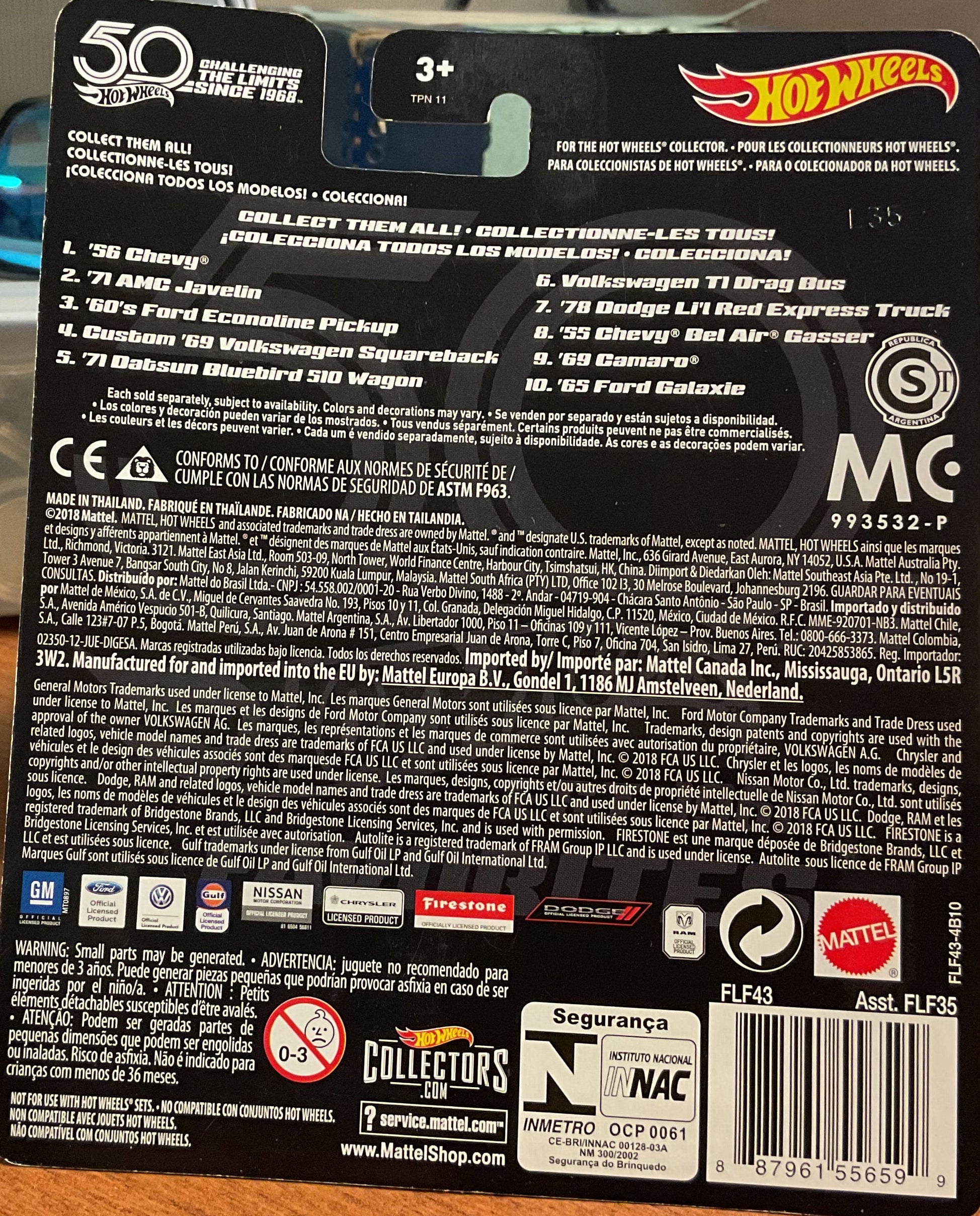 '55 CHEVY BEL AIR GASSER, 50TH ANNIVERSERY, Hot Wheels Toy Car, Store #TY094