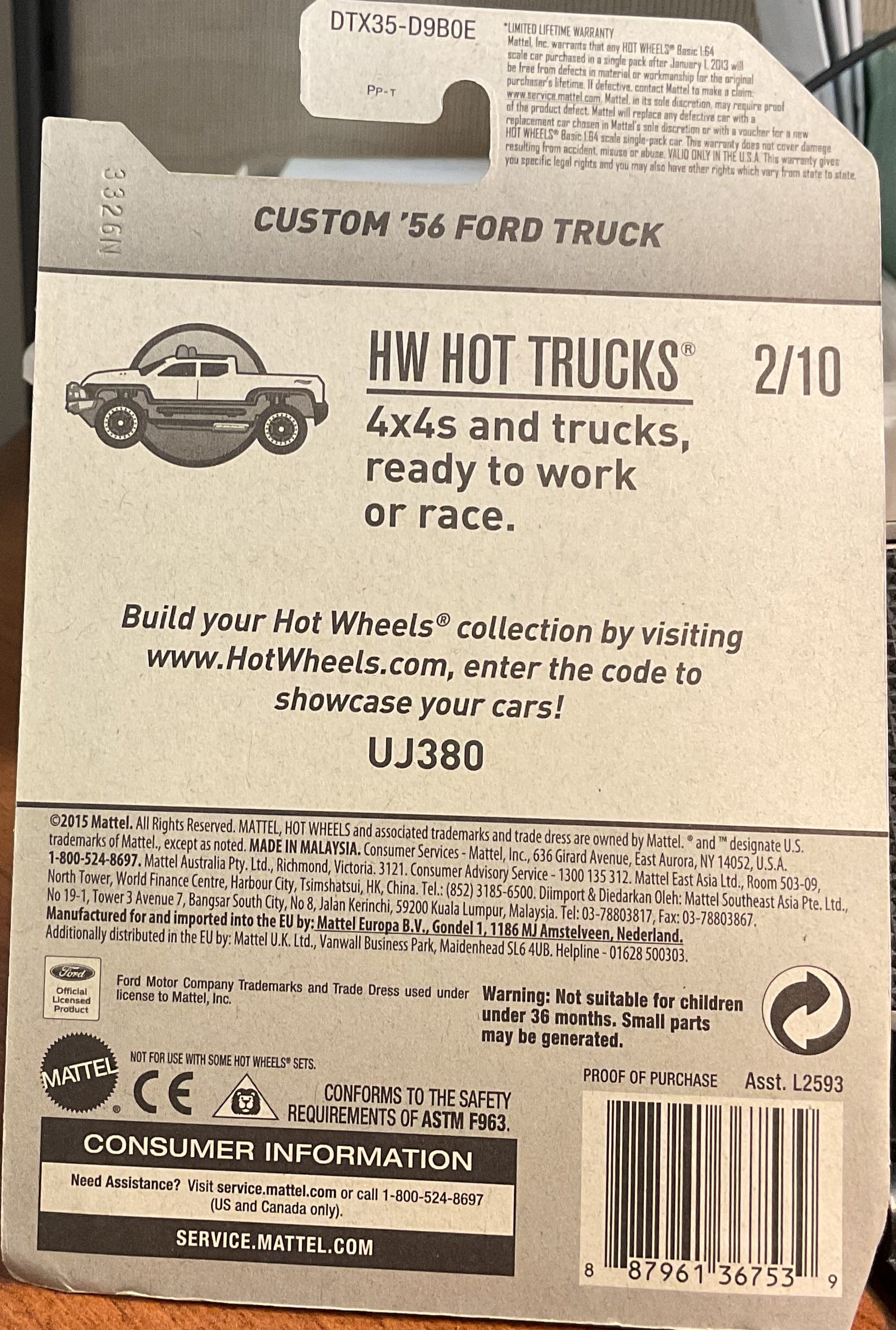 '56 FORD TRUCK, HW HOT TRUCKS, Hot Wheels Toy Car, DTX35-D9B0E, Store #TY099