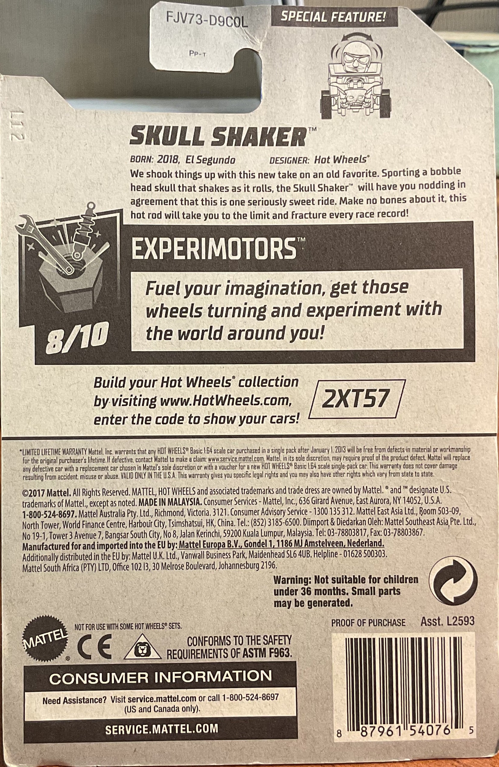 SKULL SHAKER, EXPERIMOTORS, Hot Wheels Toy Car, FJV73-D9C0L, Store #TY106