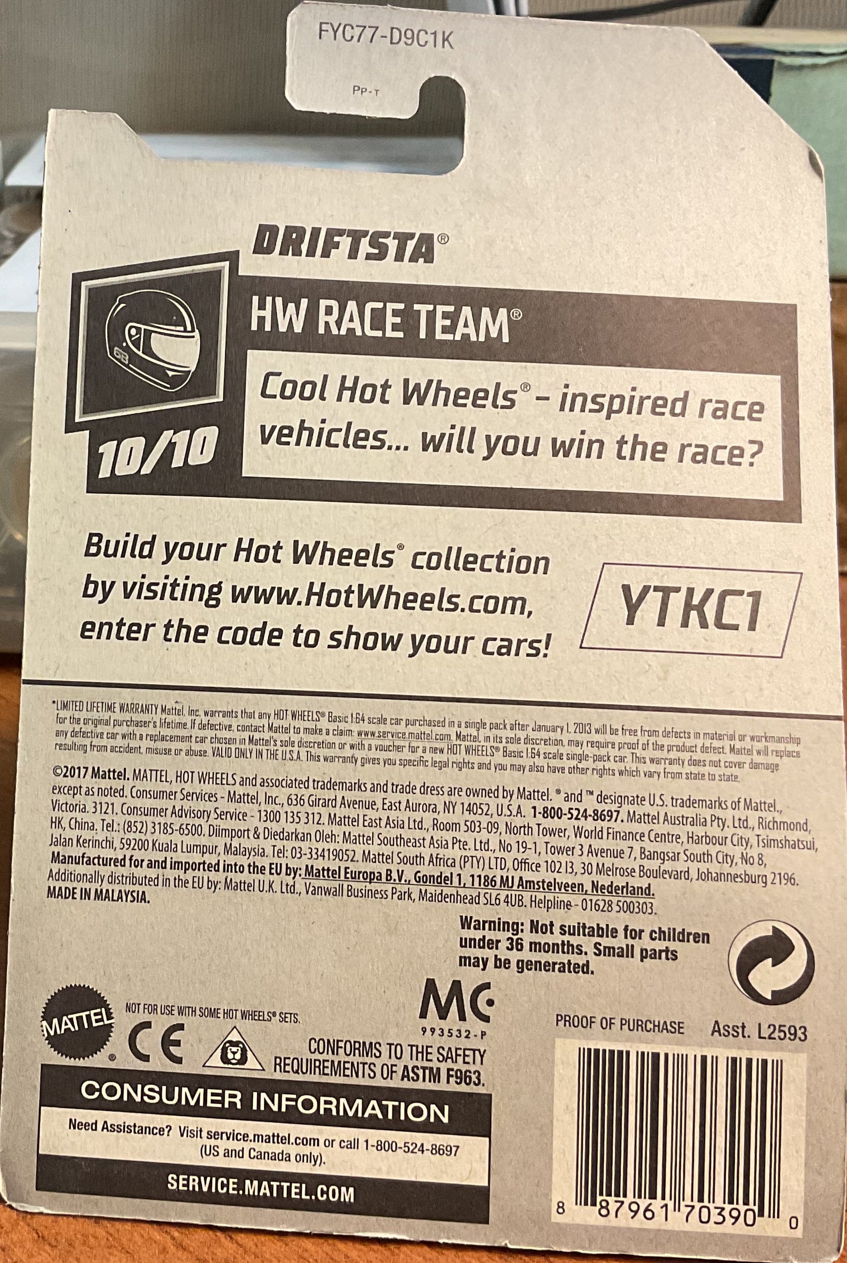 DRIFTSTA, HW RACE TEAM, Hot Wheels Toy Car, FYC77-D9C1K, Store #TY107