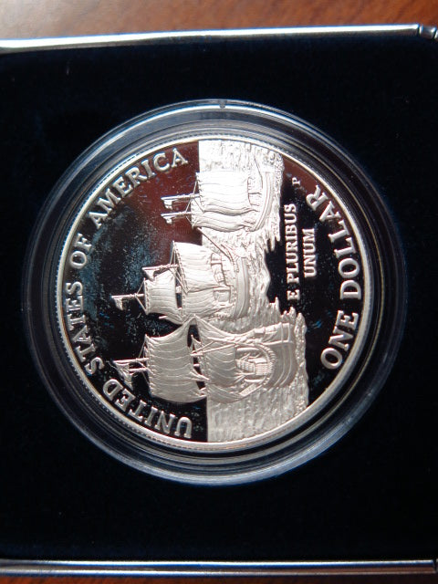 2007-P Jamestown Proof Silver Dollar Commemorative, Original Government Package, Store