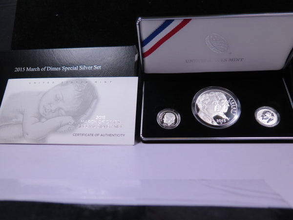 2015 March Of Dimes, Special Silver Set. 3 Coin Proof Coins. Store#13828