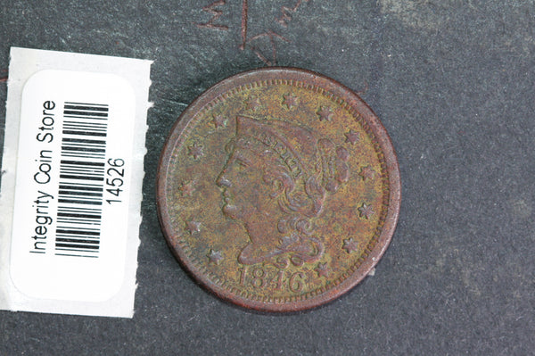 1846  Large Cent, Affordable Circulated Coin, Store Sale #14526