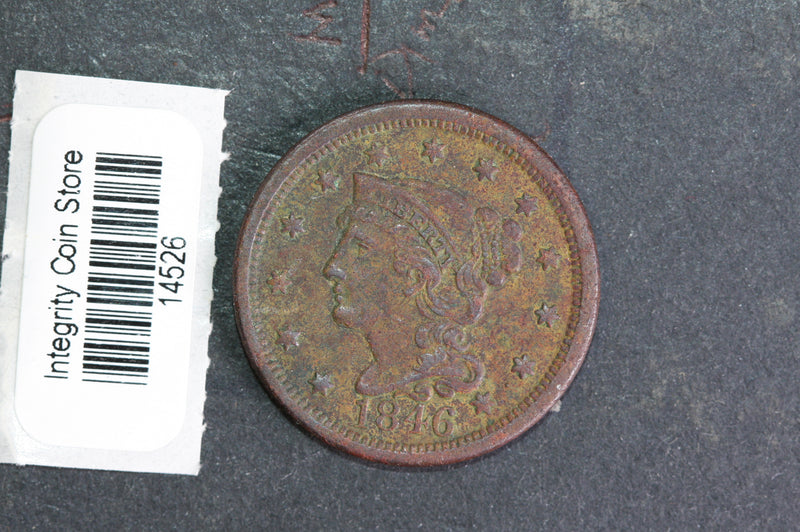 1846  Large Cent, Affordable Circulated Coin, Store Sale