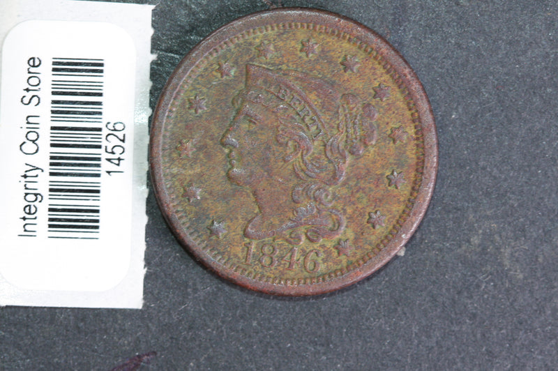 1846  Large Cent, Affordable Circulated Coin, Store Sale