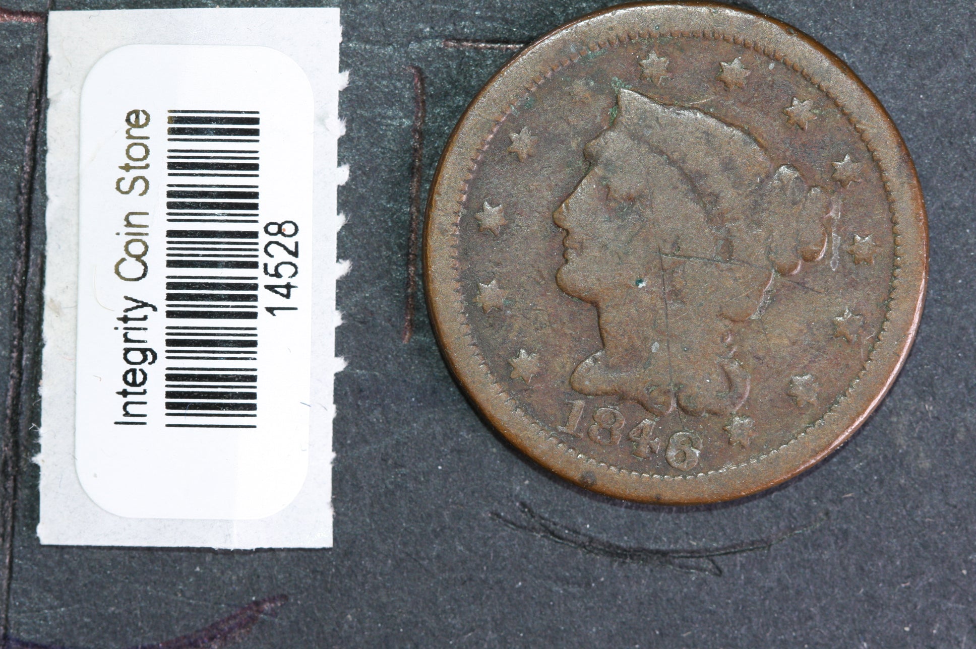 1846  Large Cent, Affordable Circulated Coin, Store Sale #14528