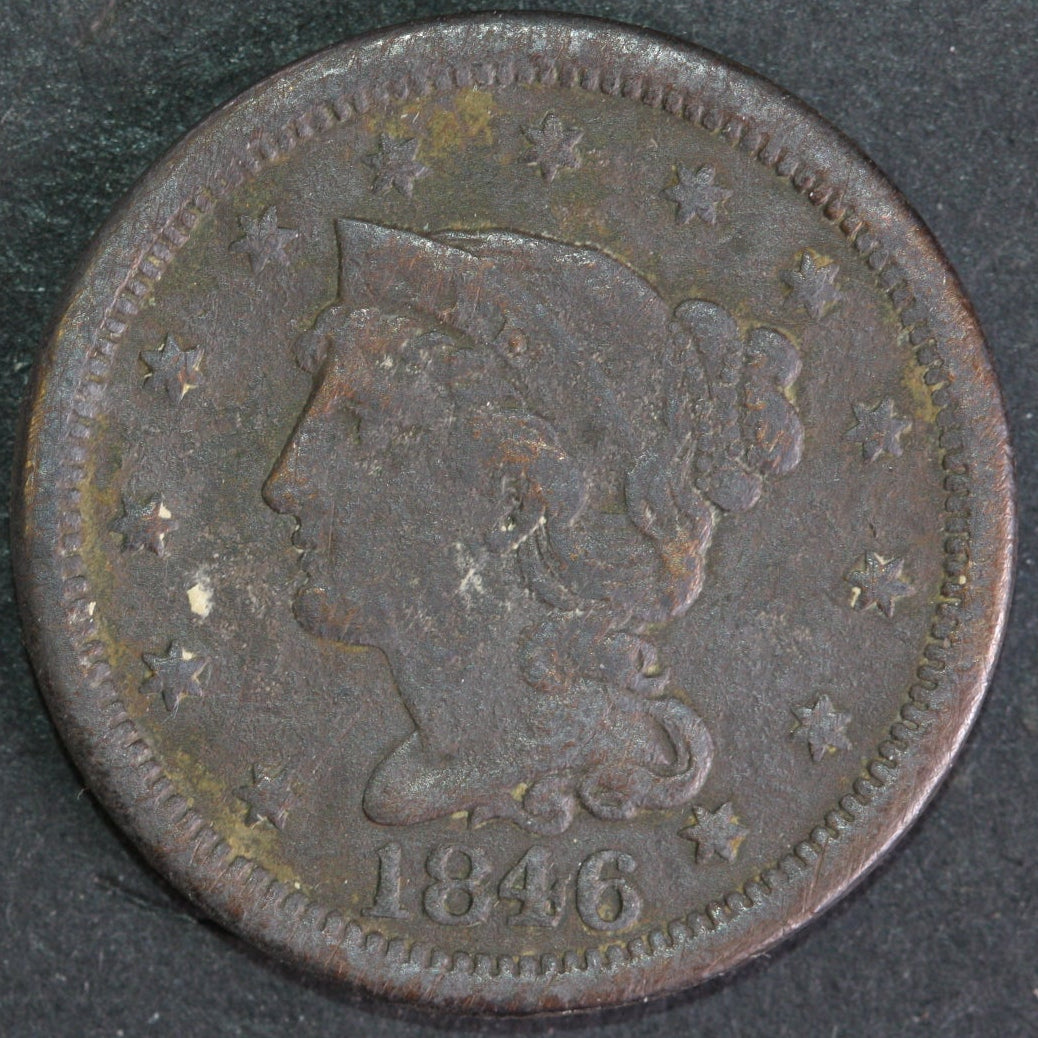 1846  Braided Hair Large Cent, Very Fine Circulated Coin, Store #14529