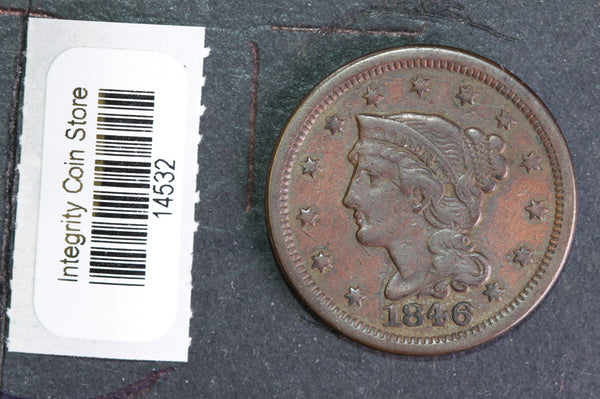 1846  Large Cent, Affordable Circulated Coin, Store Sale #14532