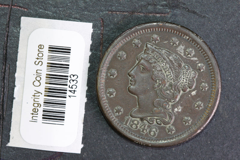 1846 Large Cent, Affordable Circulated Coin, Store Sale
