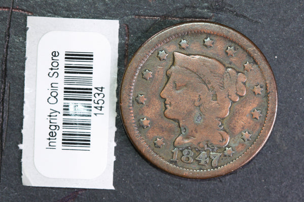 1847 Large Cent, Affordable Circulated Coin, Store Sale #14534