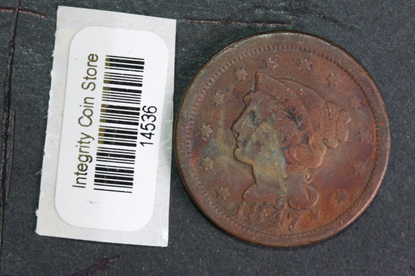 1847 Large Cent, Affordable Circulated Coin, Store Sale #14536