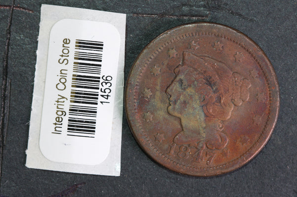 1847 Large Cent, Affordable Circulated Coin, Store Sale #14535