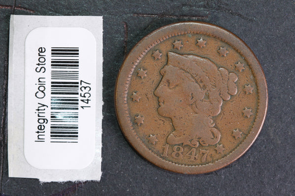 1847 Large Cent, Affordable Circulated Coin, Store Sale #14536