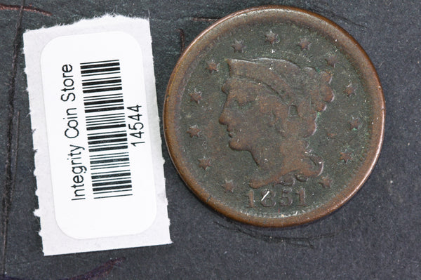 1851 Large Cent, Affordable Circulated Coin, Store Sale #14544