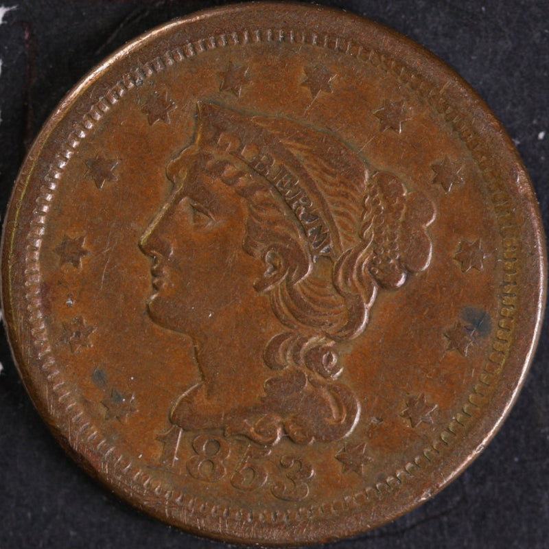 1853 Large Cent, Very Fine+ Circulated Coin, Store