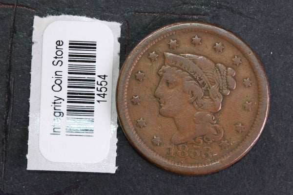 1853 Large Cent, Affordable Circulated Coin, Store Sale #14554