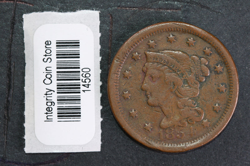 1854 Large Cent, Affordable Circulated Coin, Store Sale