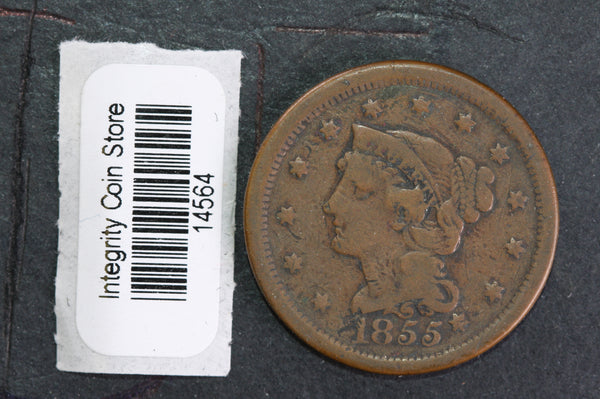 1855 Large Cent, Affordable Circulated Coin, Store Sale #14564