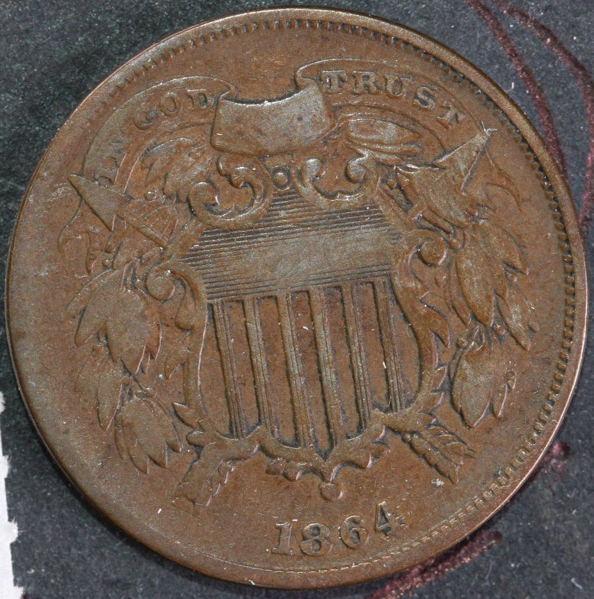 1864 Two Cent Piece. "Small Motto", Affordable Collectible Coin, Store#2C0001