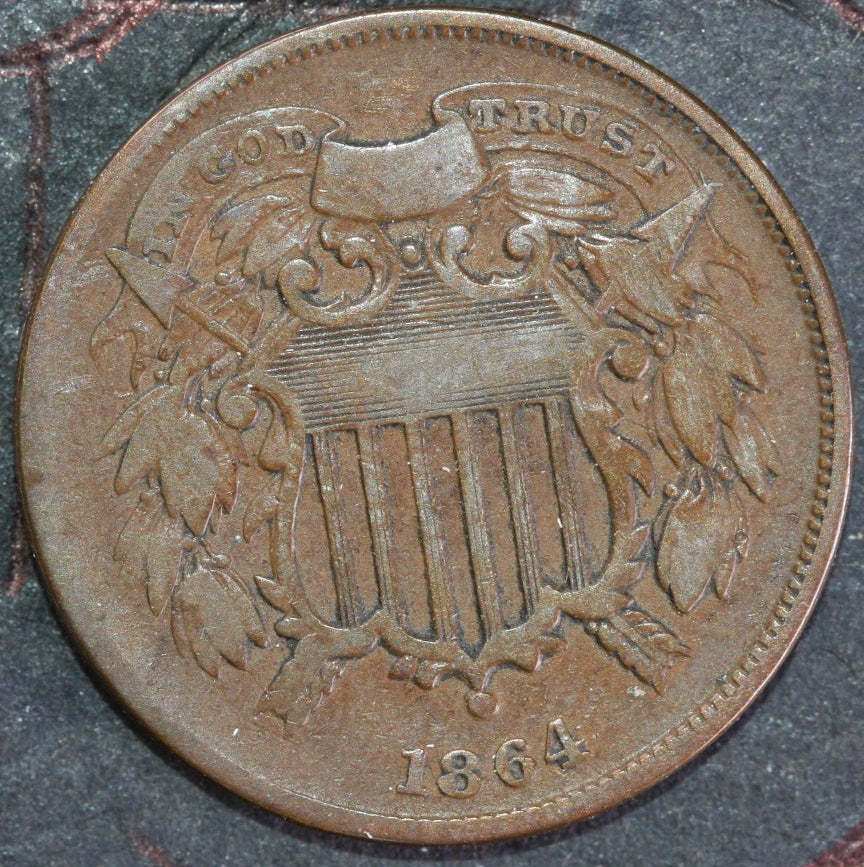 1864 Two Cent Piece. "Small Motto", Affordable Collectible Coin, Store#2C0001