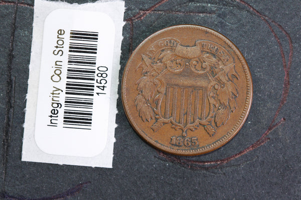 1865 Two Cent Piece. Affordable Collectible Coin, Store#14580