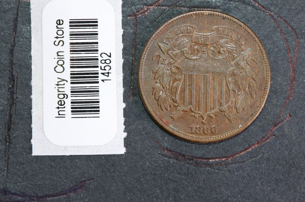 1866 Two Cent Piece. Affordable Collectible Coin, Store#14582