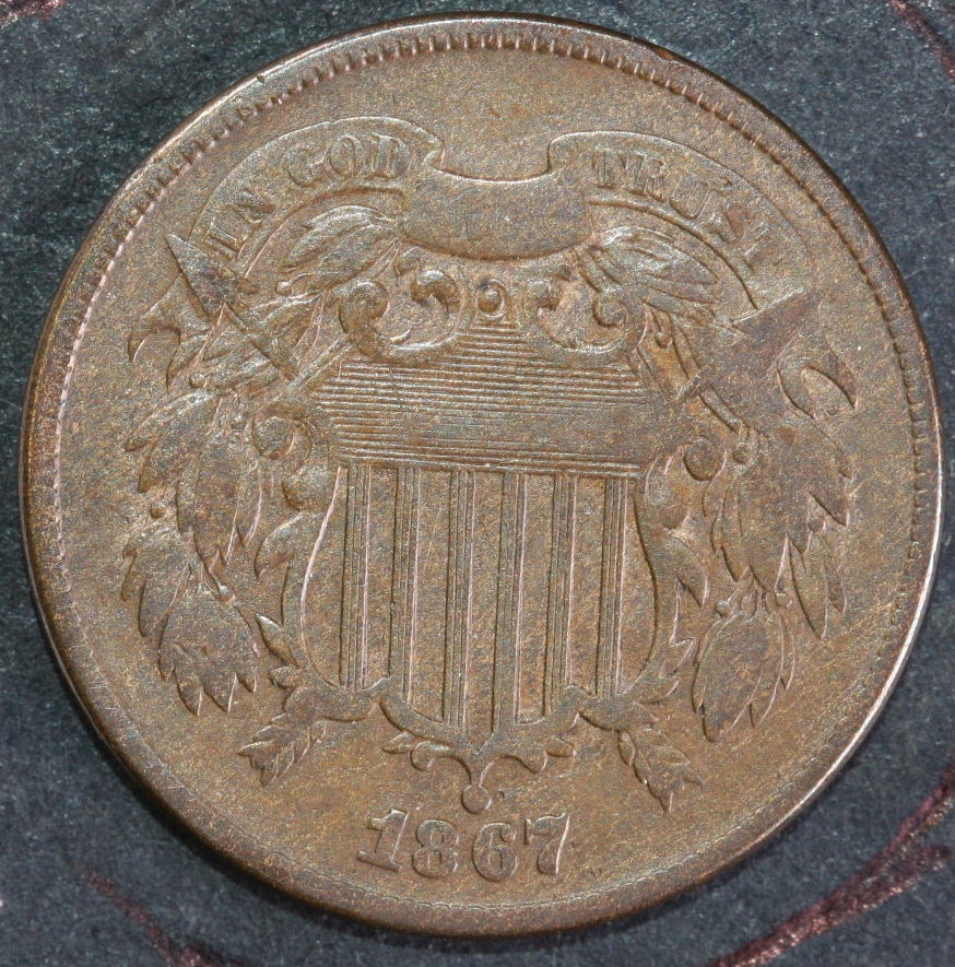 1867 Two Cent Piece. "Double Die", Affordable Collectible Coin, Store# 2C0013