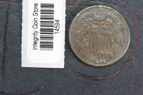 1870 Two Cent Piece. Affordable Collectible Coin, Store#14594
