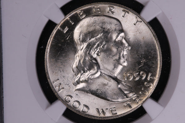1959-D Franklin Silver Half Dollar, Affordable Graded NGC MS63 FBL., Coin, Store #230721015
