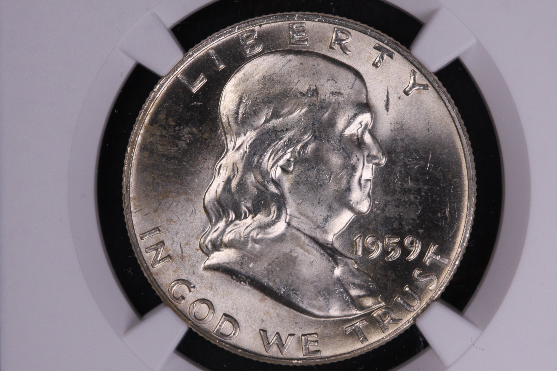 1959-D Franklin Silver Half Dollar, NGC Graded MS 63 FBL Coin, Store #GHR178
