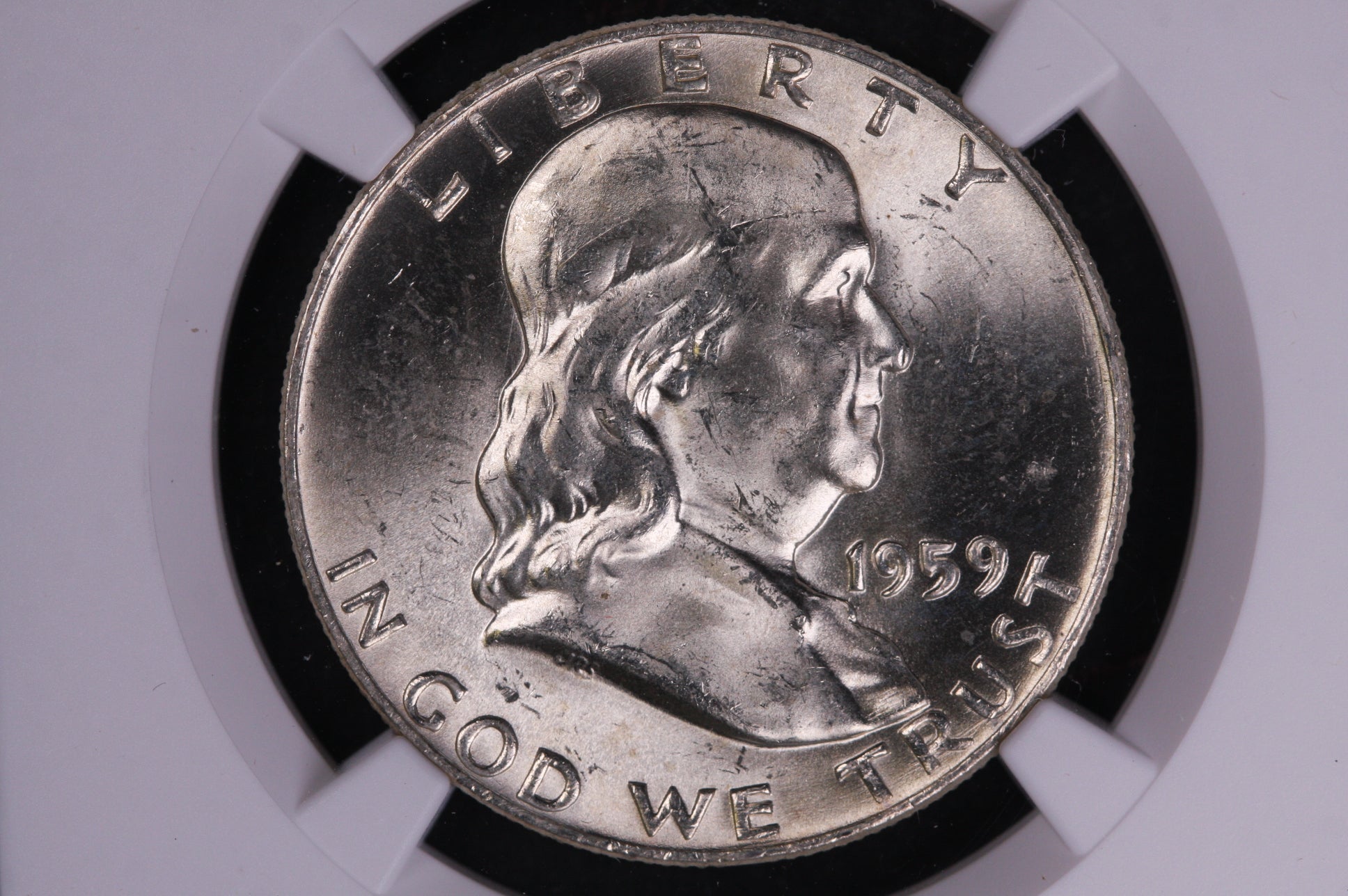 1959-D Franklin Silver Half Dollar, NGC Graded MS 63 FBL Coin, Store #GHR178