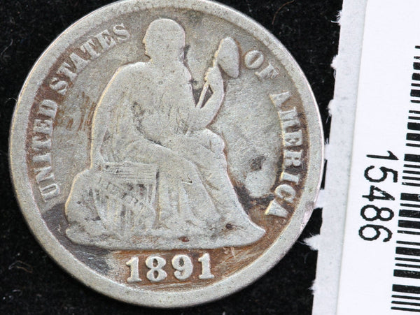 1891-S Seated Liberty Silver Dime, Affordable Coin.  Store #15486