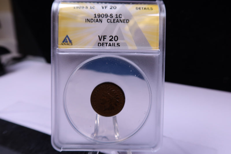 1909-S Indian Head Cents, ANACS Very Fine-20, Store Sale 14324.