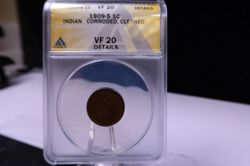 1909-S Indian Head Cents, ANACS Very Fine-20, Store Sale 14325.