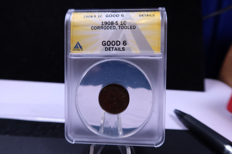 1908-S Indian Head Cents, ANACS Good-6, Store Sale 1914342.