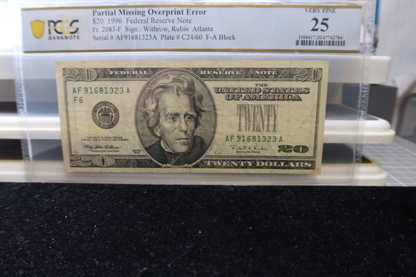 1996, $20 Federal Reserve Note, PCGS Graded, Error Note, Store # 85103